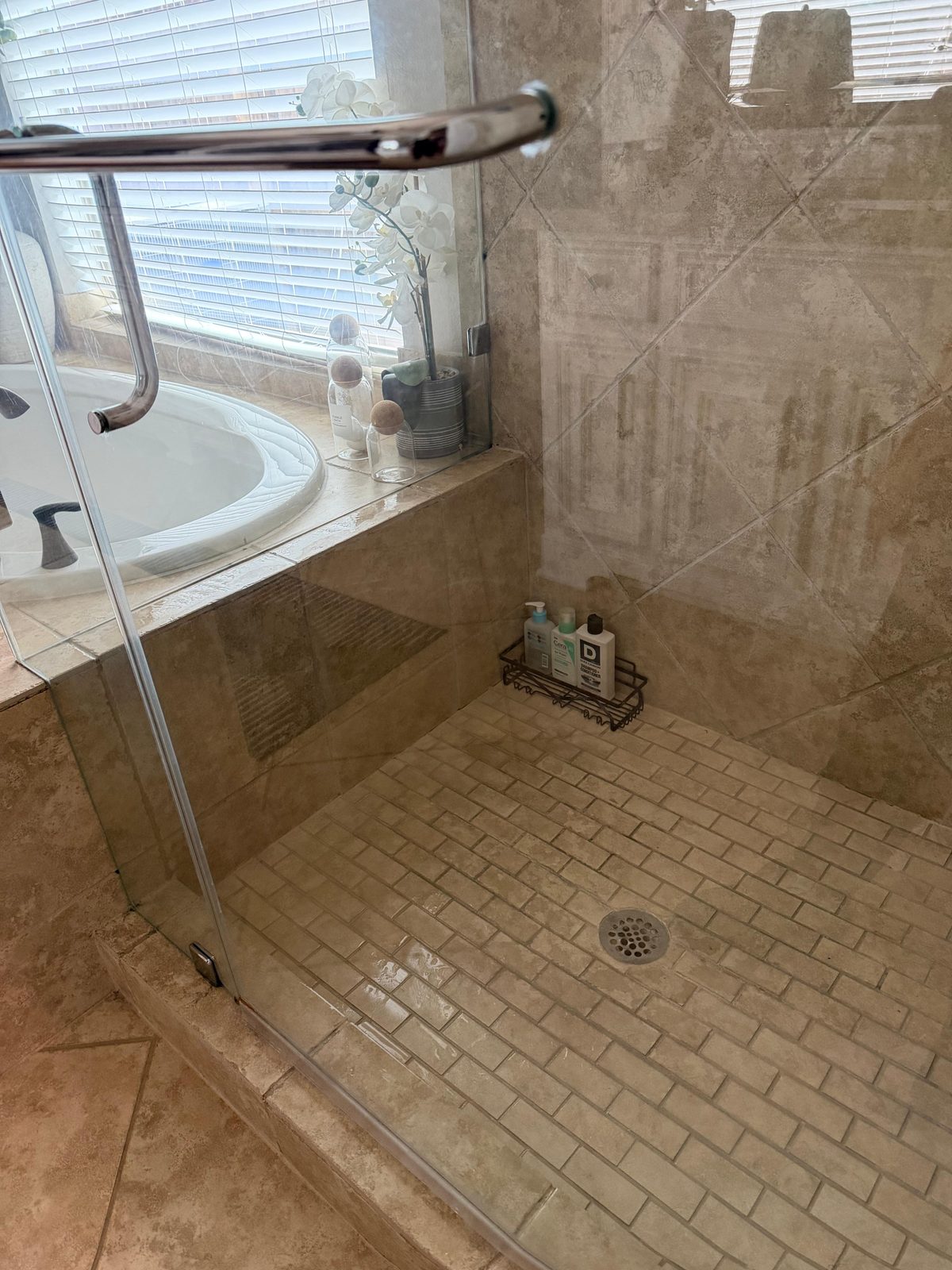 Shower glass & tile descaled — after
